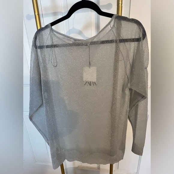 Zara Silver Metallic Thread Knit Sweater S - Picture 3 of 9